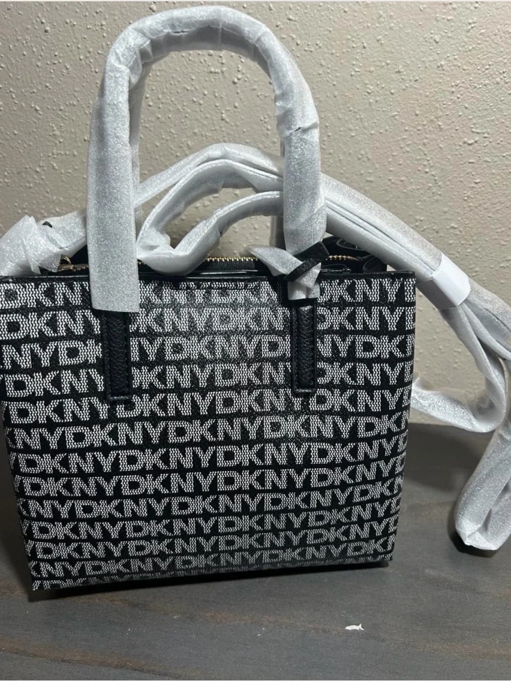 DKNYC Black & White Logo Farah Mini Satchel